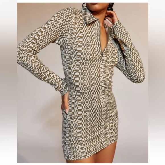 iets frans Dresses & Skirts - iets Frans 70s Retro Logo Quarter Zip Long Sleeve Polo Bodycon Mini Dress XL